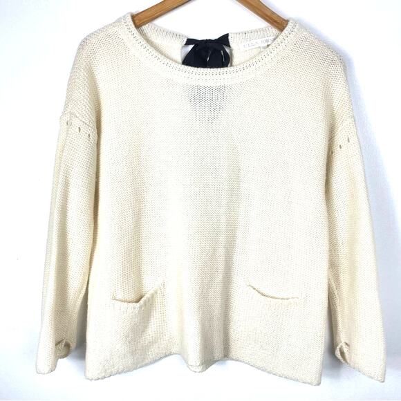 Ulla Johnson | White Sweater Black Bow Back Wool Alpaca Blend L - Picture 1 of 10
